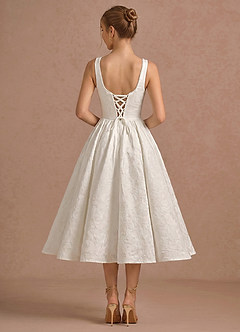 Roxanna White Jacquard Lace Up Back Midi A-line Graduation Dress image2