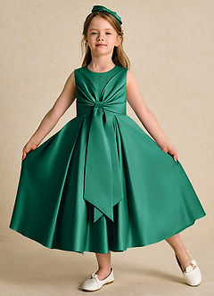 Azazie Lady Blumenmädchenkleider A-Linie Plissee Matte Satin Kleid Smaragd image1