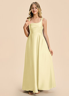 Azazie Azaria Junior Lemon Sorbet A-Line Pleated Stretch Satin Dress image6