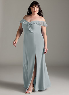 Azazie Sophie Bridesmaid Dresses Dolphin Grey A-Line Off the Shoulder Chiffon Convertible Dress image8
