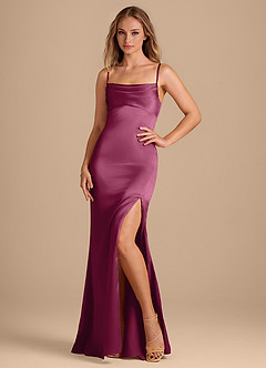 Azazie Camila Brautjungfernkleider Etui Herzausschnitt Metallischer Satin Kleid Burgunderrot image3