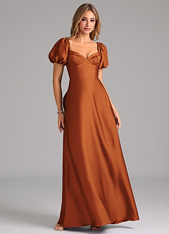 Azazie Fatima Bridesmaid Dresses Cinnamon A-Line Sweetheart Neckline Stretch Satin Dress image1