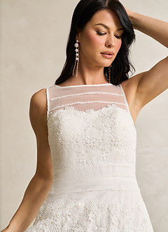 Azazie Azul Wedding Dresses Diamond White A-Line Sweetheart Lace Tulle Dress image6