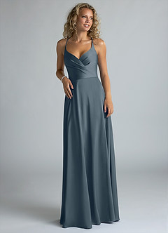 Azazie Davis Robes de demoiselle d'honneur Robe Trapèze en Satin extensible Plissée Violet Crépusculaire image4