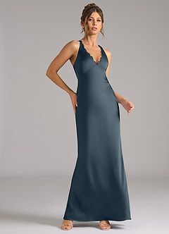 Azazie Tianna Bridesmaid Dresses Twilight A-Line Stretch Satin Dress image5