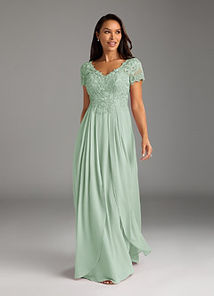Azazie Dunja Mother of the Bride Dresses Agave A-Line V-Neck Lace Chiffon Dress image5