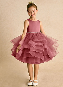 Azazie Tinie Robe Demoiselle D'honneur Fillette Robe Princesse en Tulle Arc Antique Rose image3