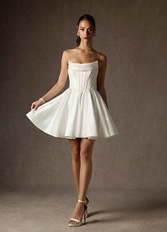 Azazie Kadison 웨딩드레스 A라인 스트랩리스 새틴 미니 드레스 image5