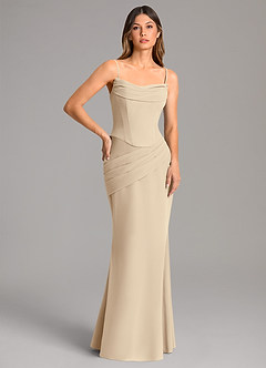 Azazie Sorrel Bridesmaid Dresses Champagne Mermaid Corset Chiffon Dress image2