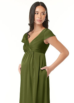 Azazie Allessia Maternity Bridesmaid Dresses A-Line Pleated Stretch Satin Floor-Length Dress image6