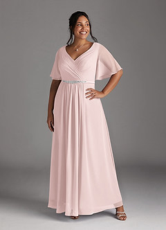 Azazie Tricia Mother of the Bride Dresses Blushing Pink A-Line V-Neck Pleated Chiffon Dress image10