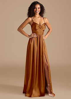 Azazie Zeya Bridesmaid Dresses Copper A-Line Pleated Metallic Satin Dress image6