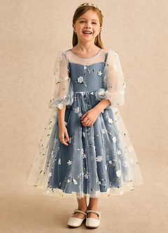 Azazie Elowen Robe Demoiselle D'honneur Fillette Robe Trapèze en Dentelle Encolure en Forme de Cœur Neptune image5