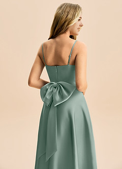 Azazie Rumi Junior Silver Sage A-Line Pleated Stretch Satin Dress image6