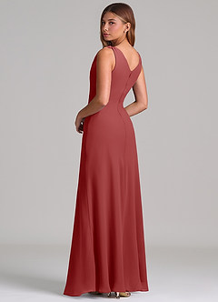 Azazie Nerine Bridesmaid Dresses Rust A-Line Pleated Chiffon Dress image2