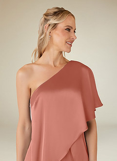 Azazie Hagretta Mother of the Bride Dresses Salmon Pink Jumpsuit/Pantsuit Stretch Satin Dress image6