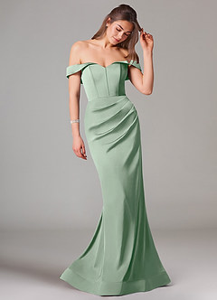 Azazie Everly Bridesmaid Dresses Agave Mermaid Off the Shoulder Stretch Satin Convertible Dress image6