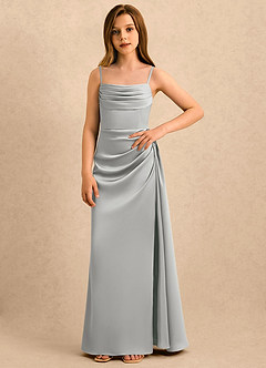 Azazie Shyla Girls Formal Flower Girl Klänningar Klä Tubklänning i Stretch Satin Plisserad image3