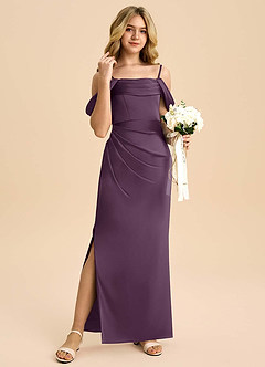 Azazie Saige Junior Robe Fourreau en Satin extensible Épaule décolletée Prune image4