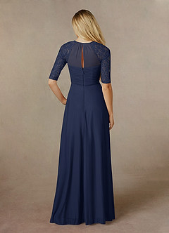 Azazie Raelyn At-home Try On Dresses Dark Navy A-Line Lace Mesh Dress image2