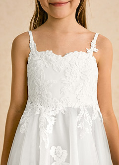 Azazie Coraline Flower Girl Dresses Ivory A-Line Lace Dress image4