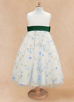 Azazie Pollie Flower Girl Dresses Sky Blue Dark Green A-Line Bow Tulle Dress image11