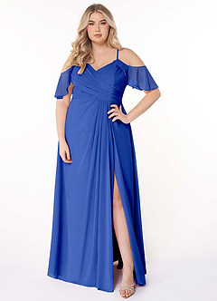 Azazie Dakota Bridesmaid Dresses Royal Blue A-Line V-Neck Pleated Chiffon Dress image8