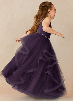 Azazie Sofia Flower Girl Dresses Plum A-Line Beaded Tulle Dress image3