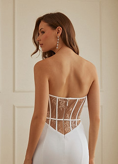 Christian Siriano Bridal for Azazie 2004 Wedding Dresses Diamond White Mocha Sheath Lace Crepe Back Satin Dress image9
