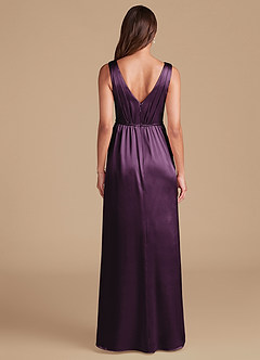 Azazie Tanicia Final Sale Plum A-Line Pleated Metallic Satin Dress image6