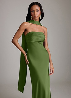 Azazie Saylor Brudtärnklänningar Klä av Sjöjungfru i Stretch Satin Axelbandslös Enbärsgrön image1