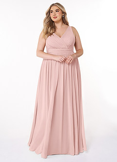 Azazie Kora Bridesmaid Dresses Powder Pink A-Line Pleated Chiffon Dress image10