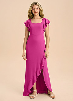 Azazie Demi Junior Fuchsia Mermaid Bow Stretch Satin Dress image6
