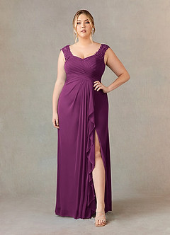 Azazie Edelin Mother of the Bride Dresses Raspberry A-Line Sweetheart Neckline Pleated Mesh Dress image2