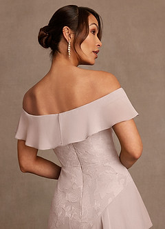 Azazie Marina Mother of the Bride Dresses Blushing Pink A-Line Off the Shoulder Floral Burnout Dress image6