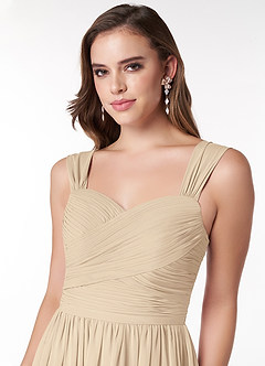 Azazie Zapheira Bridesmaid Dresses Champagne A-Line Ruched Chiffon Dress image5