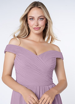Azazie Audrianna Jurken voor bruidsmeisjes Converteerbaar Jurk van Chiffon met A-Lijn Off-the-shoulder verzameld Blauweregen image5