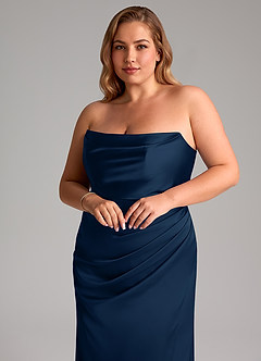 Azazie Leonis Brautjungfernkleider Wandelbar Meerjungfrau-Linie Plissee Stretch-Satin Kleid Dunkelmarine image11