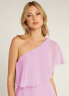 Azazie Lizzy Bridesmaid Dresses Candy Pink A-Line One Shoulder Chiffon Dress image7