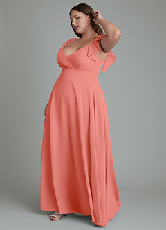 Azazie Leilani Bridesmaid Dresses Salmon Pink A-Line Pleated Chiffon Dress image10