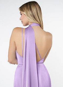 Azazie Kaylani Final Sale Lilac Mermaid High Neck Stretch Satin Dress image6