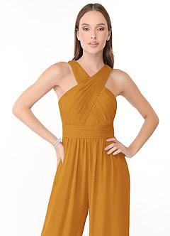 Azazie Berdie Bridesmaid Dresses Butterscotch Halter Chiffon Jumpsuit image5
