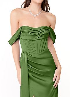 Azazie Amyra Jurken voor bruidsmeisjes Converteerbaar Jurk van Stretch Satijn met Zeemeermin Off the Shoulder Basilicum image7