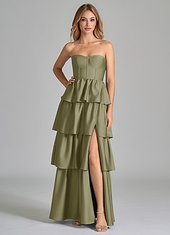 Azazie Faye Robes de demoiselle d'honneur Robe Trapèze en Satin extensible Rayé Pistache image3