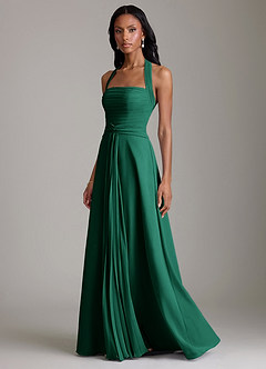 Azazie Clarisa Bridesmaid Dresses Emerald A-Line Pleated Chiffon Dress image6