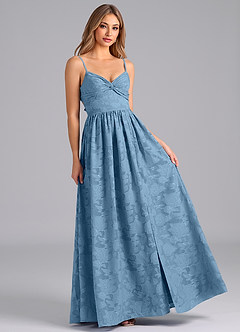 Azazie Zeya Bridesmaid Dresses Steel Blue A-Line Bow Floral Burnout Dress image4