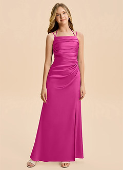 Azazie Nova Junior Fuchsia Sheath Pleated Stretch Satin Dress image6