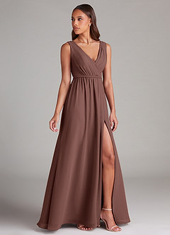 Azazie Tanicia Bridesmaid Dresses Espresso A-Line Pleated Chiffon Dress image3