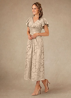 Azazie Vera Mother of the Bride Dresses Champagne A-Line Pleated Floral Burnout Dress image2
