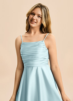Azazie Miko Junior Cloud Blue A-Line Pleated Stretch Satin Dress image8